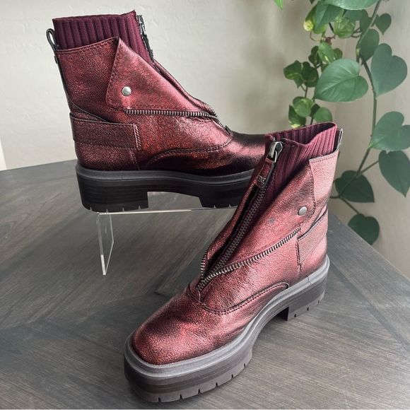 SAM EDELMAN Lind Moto Boots in Bordeaux Leather Size 8 - Picture 4 of 15